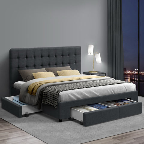 Bed Frame Double Size with 4 Drawers Charcoal AVIO