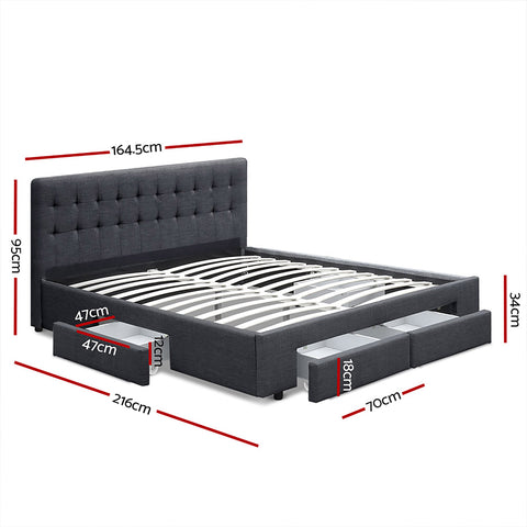 Bed Frame Queen Size with 4 Drawers Charcoal