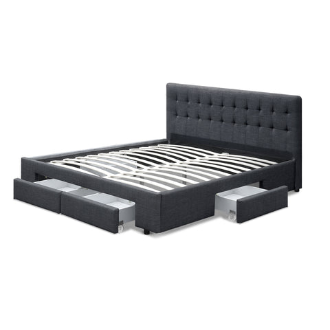 Bed Frame Queen Size with 4 Drawers Charcoal