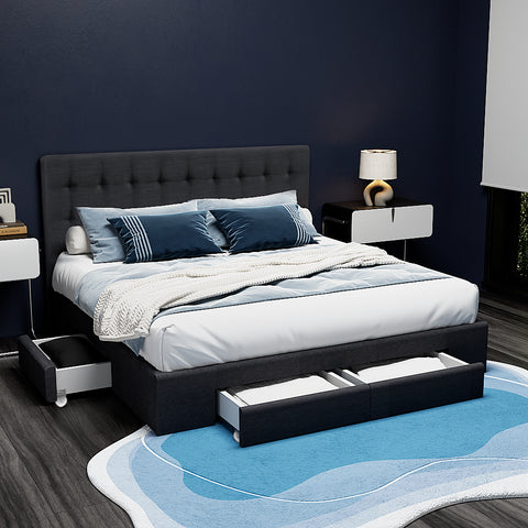 Bed Frame Queen Size with 4 Drawers Charcoal