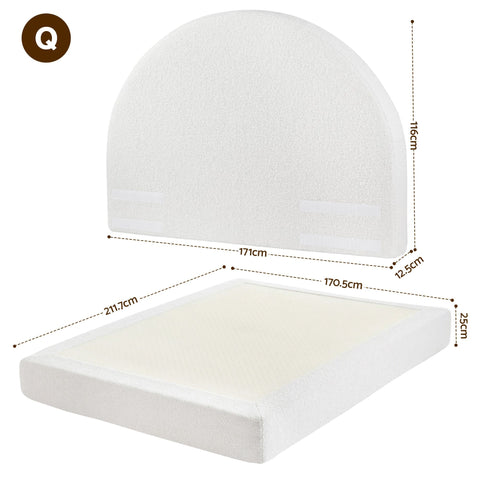 Queen Bed Frame Boucle Fabric Vacuum Compressed Beds Removable Washable Cover No-Assembly