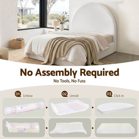 Queen Bed Frame Boucle Fabric Vacuum Compressed Beds Removable Washable Cover No-Assembly