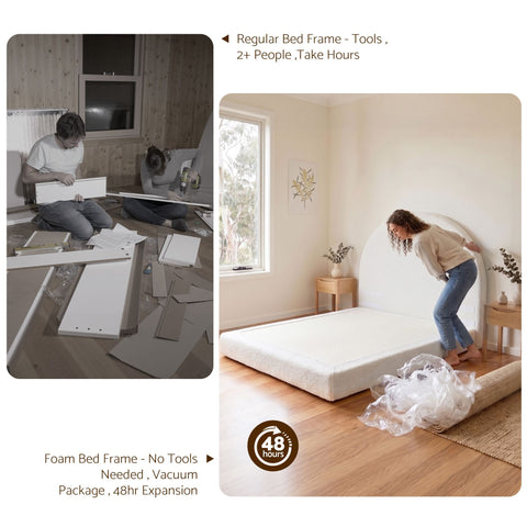 Queen Bed Frame Boucle Fabric Vacuum Compressed Beds Removable Washable Cover No-Assembly