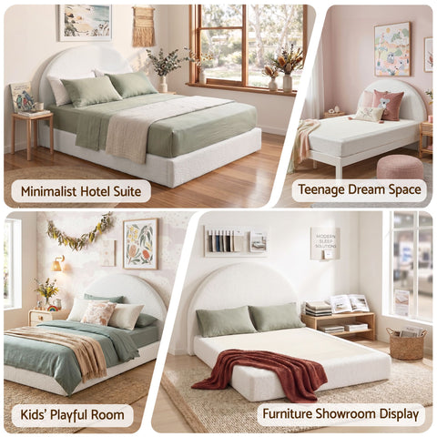 Queen Bed Frame Boucle Fabric Vacuum Compressed Beds Removable Washable Cover No-Assembly