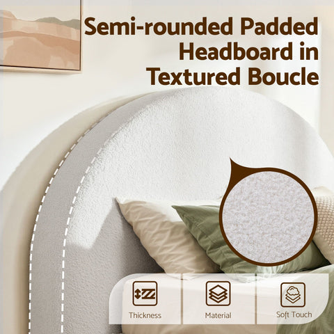 Queen Bed Frame Boucle Fabric Vacuum Compressed Beds Removable Washable Cover No-Assembly