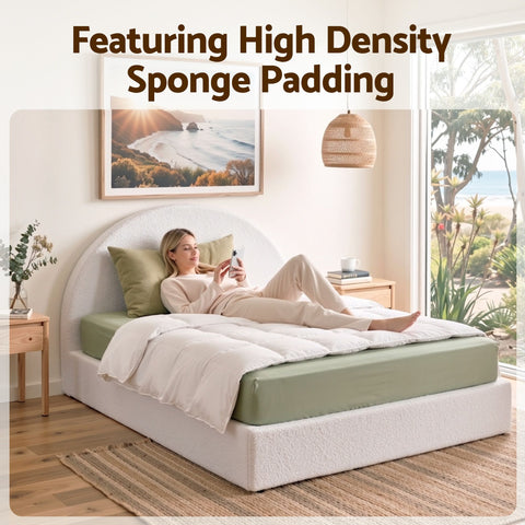 Queen Bed Frame Boucle Fabric Vacuum Compressed Beds Removable Washable Cover No-Assembly