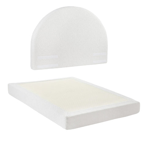 Queen Bed Frame Boucle Fabric Vacuum Compressed Beds Removable Washable Cover No-Assembly