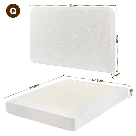 Queen Bed Frame Boucle Fabric Vacuum Compressed Beds Washable Cover No-Assembly