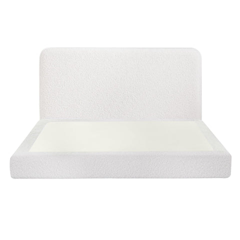 Queen Bed Frame Boucle Fabric Vacuum Compressed Beds Washable Cover No-Assembly