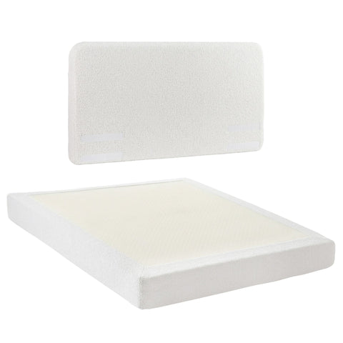 Queen Bed Frame Boucle Fabric Vacuum Compressed Beds Washable Cover No-Assembly