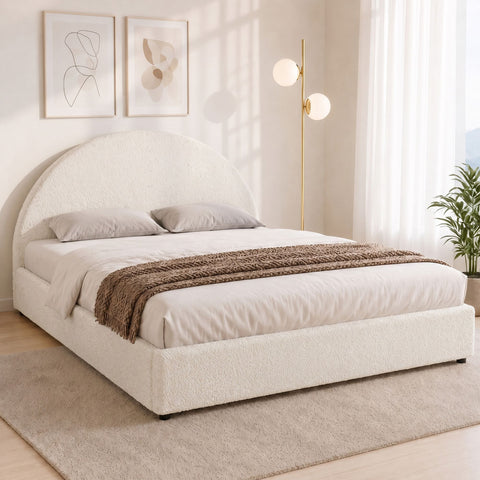 Bed Frame Gas Lift Strorage Beds Base Platform Boucle Fabric Double ELLA