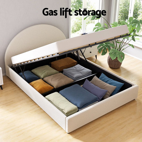 Bed Frame Gas Lift Strorage Beds Base Platform Boucle Fabric Double ELLA