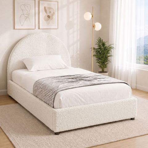 Bed Frame Gas Lift Strorage Beds Base Platform Boucle Fabric King Single ELLA