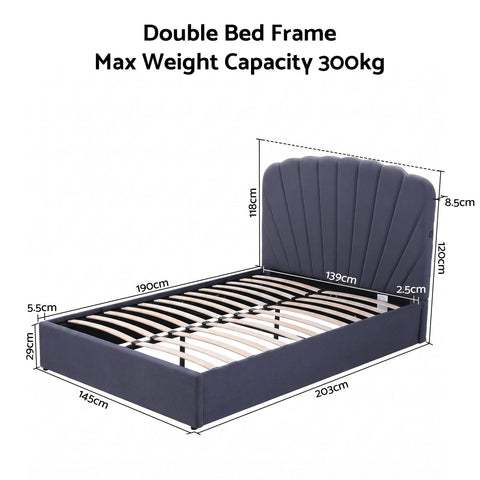 Double Bed Frame with Lift Up Storage and USB Ports Grey