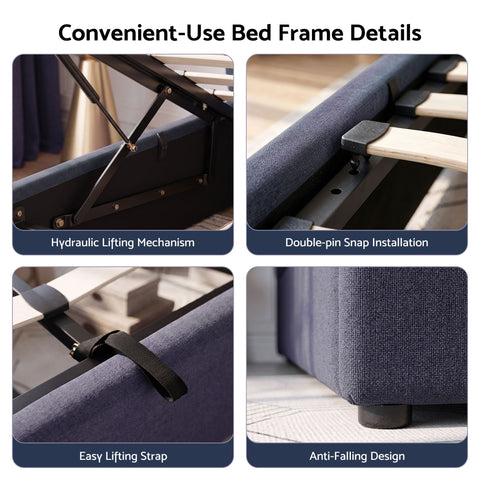 Double Bed Frame with Lift Up Storage and USB Ports Grey