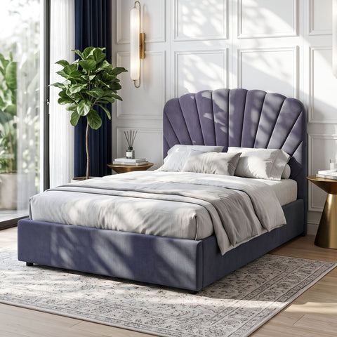 Double Bed Frame with Lift Up Storage and USB Ports Grey