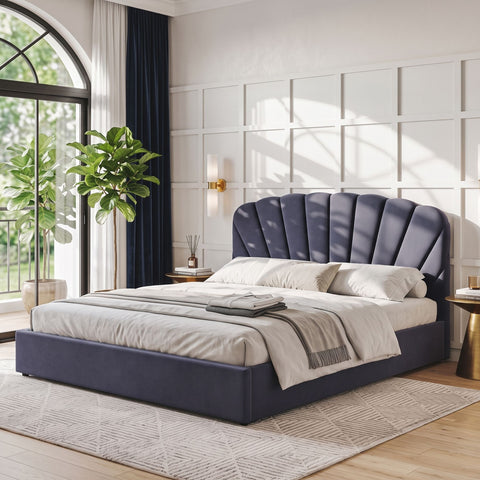 King Bed Frame with Lift Up Storage and USB Ports Grey
