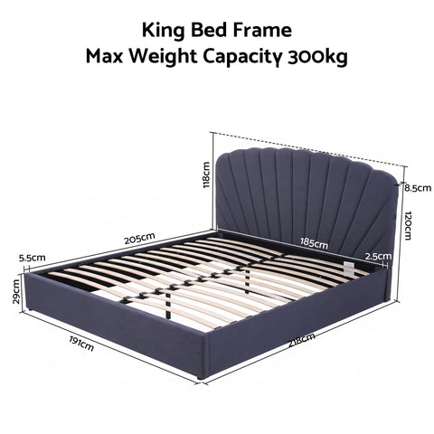 King Bed Frame with Lift Up Storage and USB Ports Grey