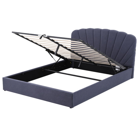 King Bed Frame with Lift Up Storage and USB Ports Grey