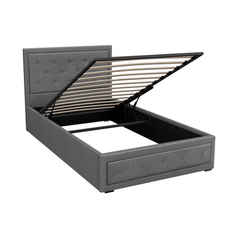 Bed Frame King Single Size Gas Lift Storage Mattress Base Wooden Grey
