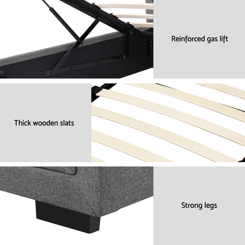 Bed Frame King Single Size Gas Lift Storage Mattress Base Wooden Grey