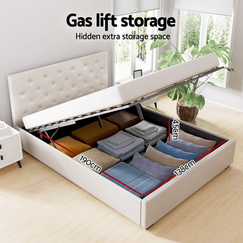 Bed Frame Double Size Gas Lift Beige VILA