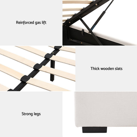 Bed Frame Double Size Gas Lift Beige VILA
