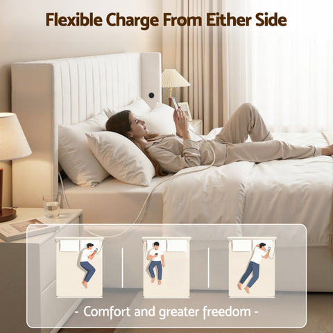 Double Bed Frame with Gaslift Storage USB Type-C Charging Ports Velvet Upholstery White