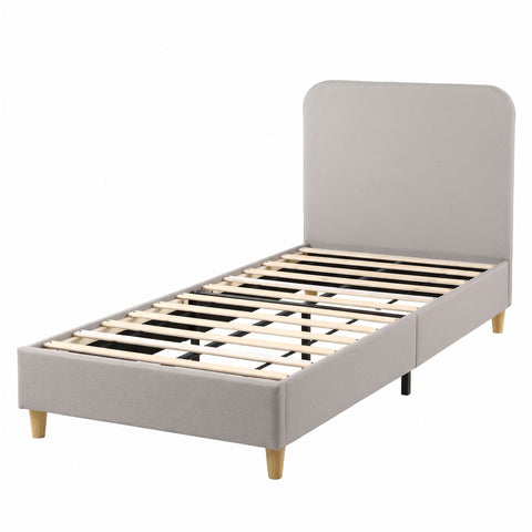 King Single Bed Frame with Headboard, Faux Linen Fabric Grey