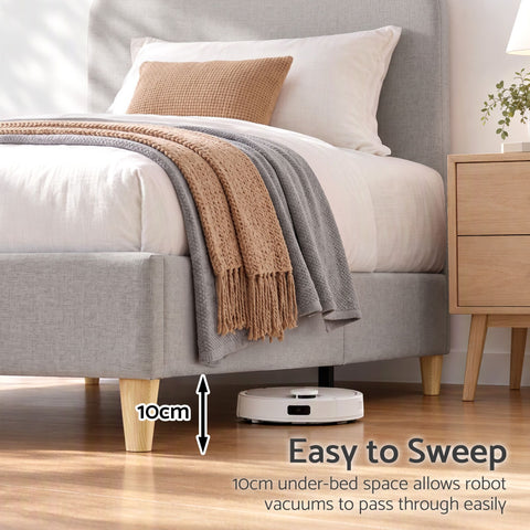 King Single Bed Frame with Headboard, Faux Linen Fabric Grey