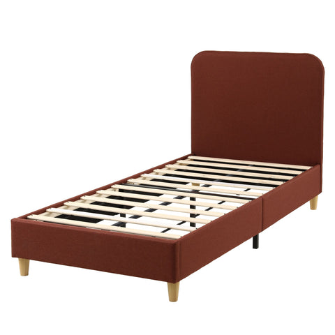 King Single Bed Frame with Headboard, Faux Linen Fabric Brown