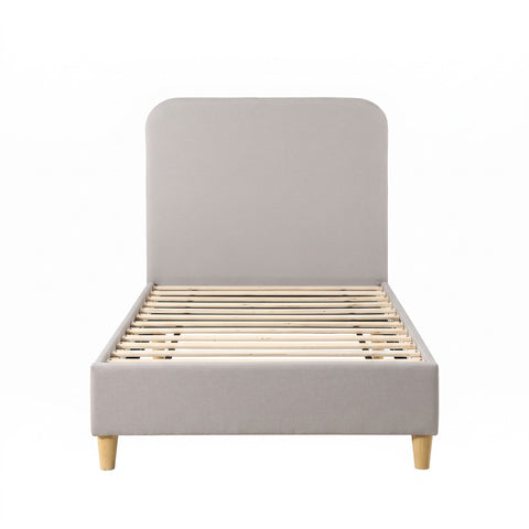 Single Bed Frame with Headboard, Faux Linen Fabric Grey