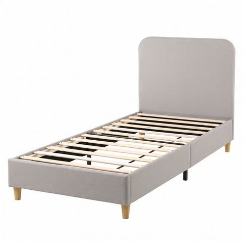 Single Bed Frame with Headboard, Faux Linen Fabric Grey