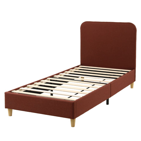 Single Bed Frame with Headboard, Faux Linen Fabric Brown