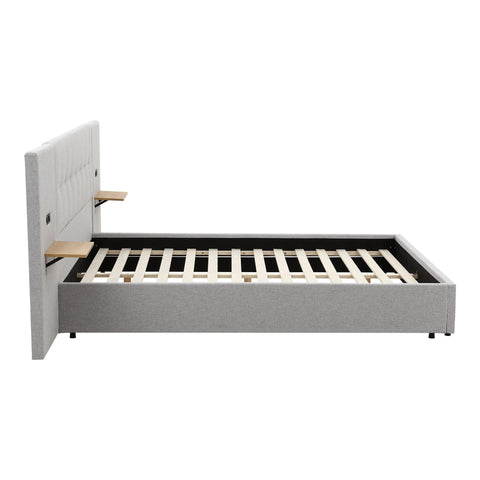 King Bed Frame with Wide Headboard, Floating Shelves and USB Grey