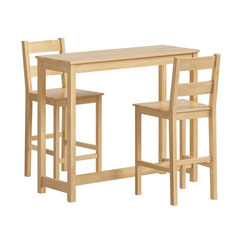 3PCS Bar Table Set Cafe Tables and 2 Stools Natural