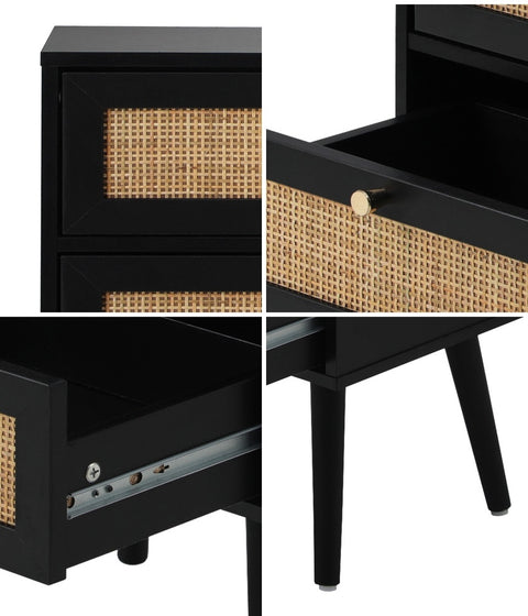 Bedside Table 2 Drawers Storage Cabinet Rattan