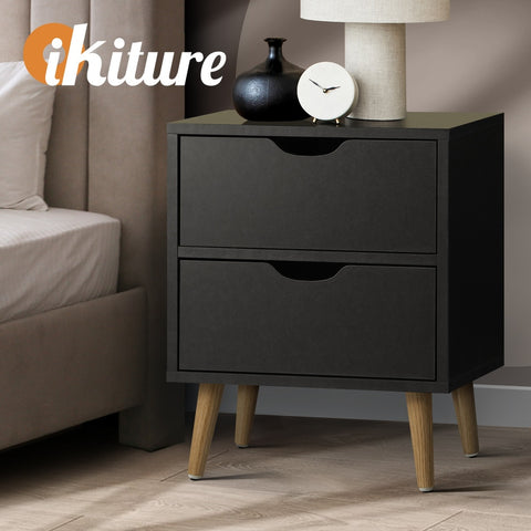 Bedside Tables 2 Drawers Air Gap Handle Black
