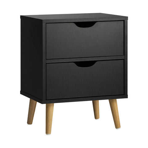 Bedside Tables 2 Drawers Air Gap Handle Black