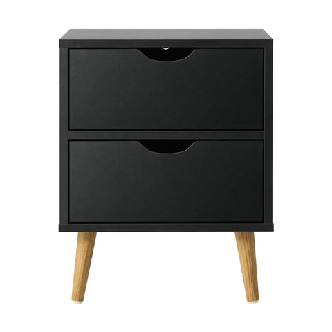 Bedside Tables 2 Drawers Air Gap Handle Black