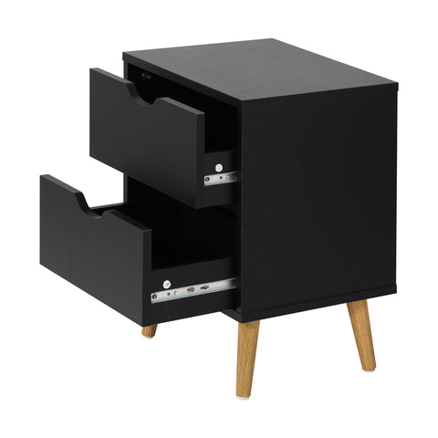 Bedside Tables 2 Drawers Air Gap Handle Black