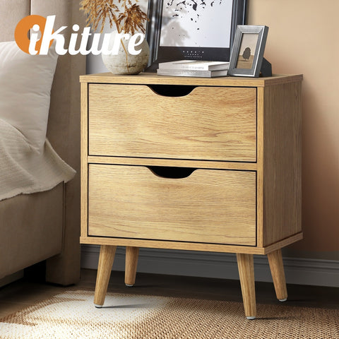 Bedside Tables 2 Drawers Air Gap Handle Wooden