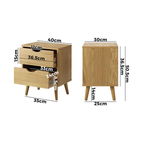 Bedside Tables 2 Drawers Air Gap Handle Wooden