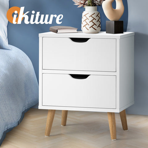 Bedside Tables 2 Drawers Air Gap Handle White