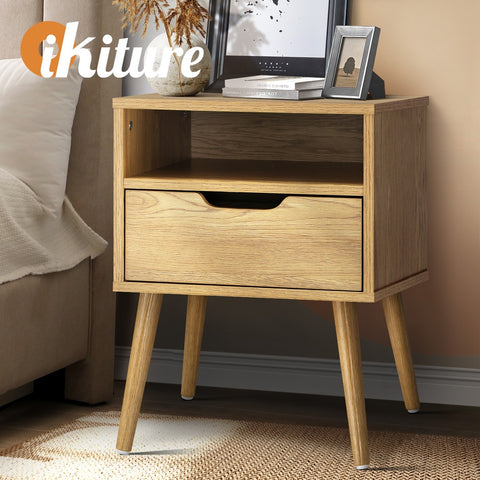 Bedside Table Handle-Free Open Shelf Wood