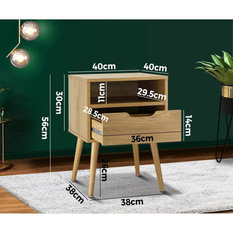 Bedside Table Handle-Free Open Shelf Wood