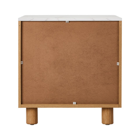 Bedside Table 2 Drawers Nightstand Faux Marble Top Natural