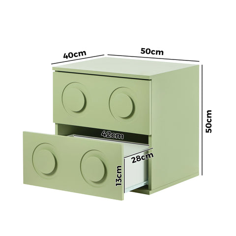 Bedside Table 2 Drawers Nightstand Side Storage Cabinet Green