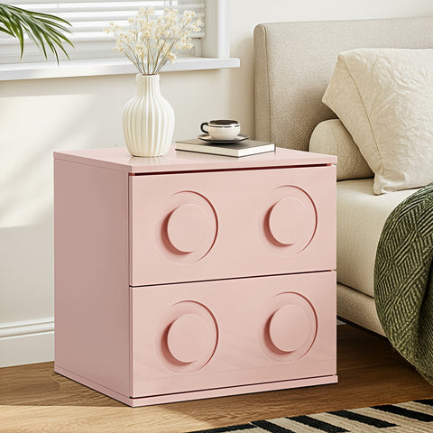 Bedside Table 2 Drawers Nightstand Side Storage Cabinet Pink