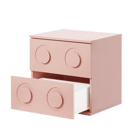 Bedside Table 2 Drawers Nightstand Side Storage Cabinet Pink
